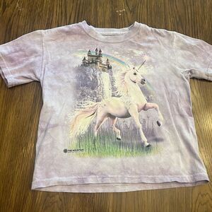 The Mountain Unicorn Castle Rainbow Magical Girls toe dyed cotton T-shirt. M